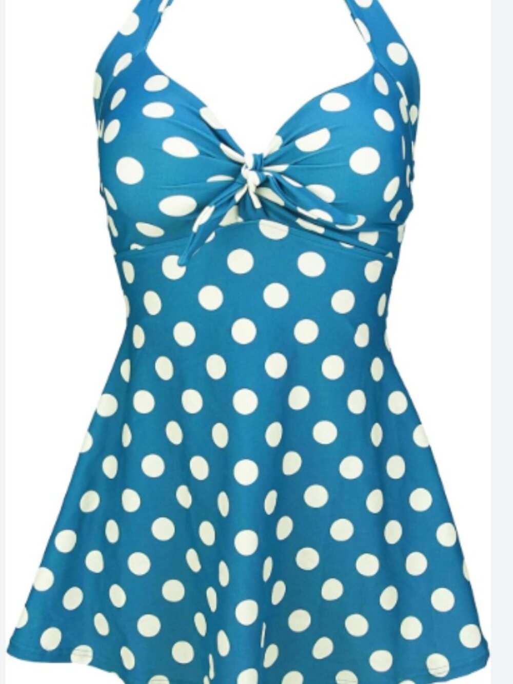 COCOSHIP Blue and White Polka Dot Halter Swimdress